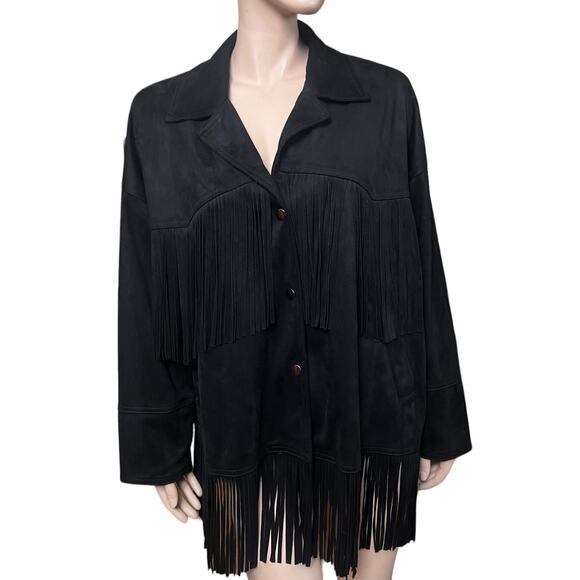 Zara Black Fringe Western Style Retro Jacket Size L Side Pockets Long Sleeves - Picture 5 of 15
